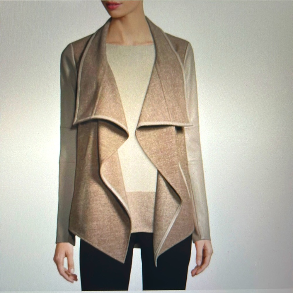 Vince Wool Leather Sleeve Draped Front Jacket Sz XS